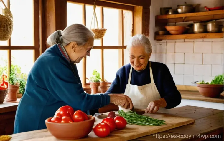 가족의 요리 유산을 위한 워크숍 주제 - **Prompt 1: Grandparents and Grandchild Cooking Together in a Rustic Spanish Kitchen**
"A heartw...