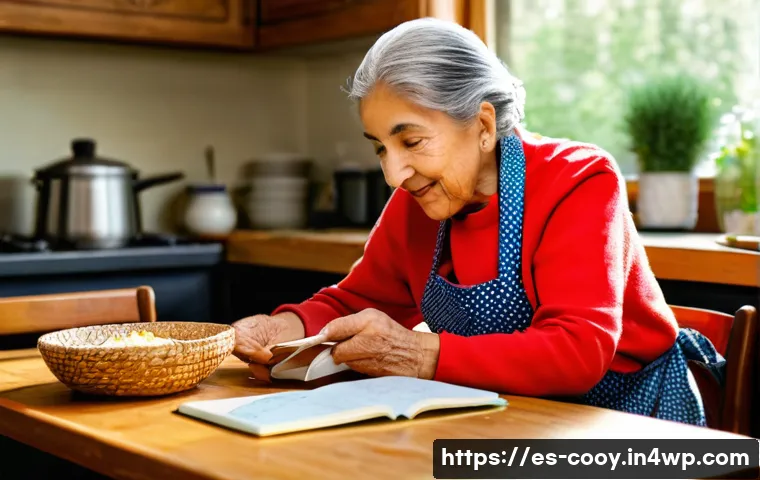 가족 요리 유산 기록을 위한 외부 리소스 활용법 - A heartwarming scene in a cozy, sunlit kitchen. An elderly Latina grandmother, with kind eyes and a ...