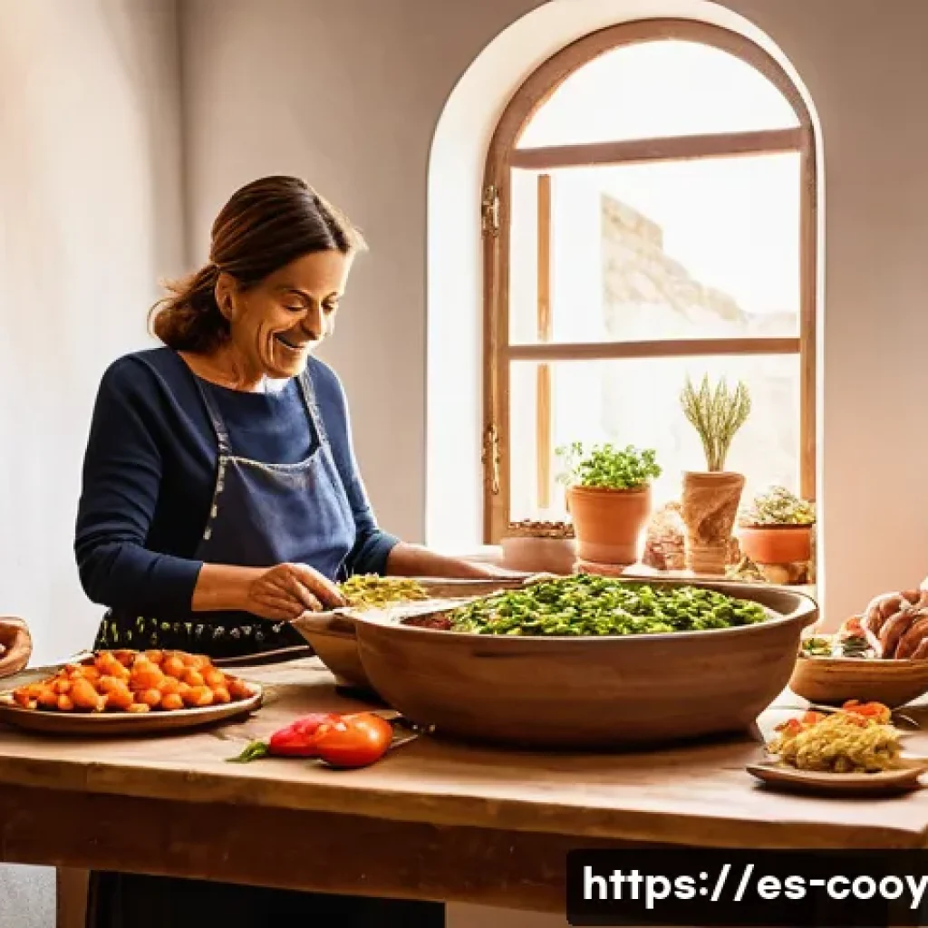 가족 요리 유산의 역사적 변천사 - A warm, cozy family kitchen scene in a traditional Spanish home during a festive celebration like Ch...
