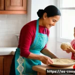Home 22 세대간 요리 전통을 이어가는 이야기 - A warm, cozy kitchen scene featuring a multi-generational Hispanic family cooking traditional dishes...